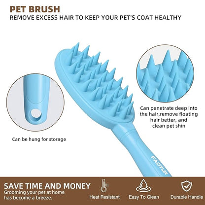 Pet Silicone Shampoo Brush for Long & Short Hair Dogs Cats, Shower Wash Curry Massage Brush (BLUE)