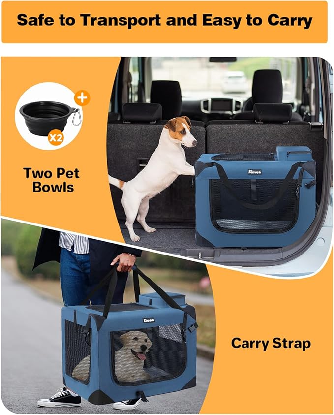 Extra Large Dog Crate with 2 Foldable Bowl, 32 Inch Collapsible Travel Dog Crate Kennel with Soft Blanket for Medium Dogs,Indoor & Outdoor (32" L x 23" W x 23" H, Navy)