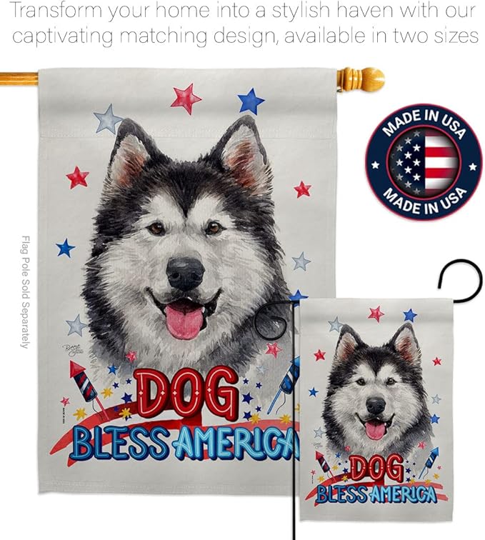 Breeze Decor Patriotic Siberian Husky Garden House Flag-Kit Dog Puppy Spoiled Paw Canine Fur Pet Nature Farm Animal Creature Decoration Banner Small Yard Gift Double-Sided, Made in USA