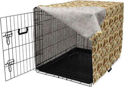 Lunarable Thanksgiving Dog Crate Cover, Special Day Family Dinner Classical Delicious Meal Abundance Harvest, Easy to Use Pet Kennel Cover for Cats & Medium Dogs, 24 Inch, Orange Brown Green