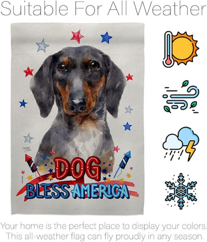 Breeze Decor Patriotic Black Tan Dachshund House Flag Eagle Set Dog Puppy Spoiled Paw Canine Fur Pet Nature Farm Animal Creature Banner Small Garden Yard Gift Double-Sided, Made in USA
