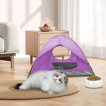 Outdoor Waterproof Pet Camping Tent, Cave Bed for Indoor Cats and Small Dogs, Portable Cat House Dog House, 39.3x39.3x23.6'', Purple, L.