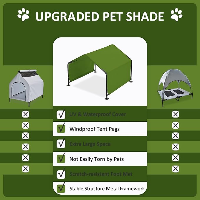 Dog Shade Shelter Outdoor Dark Green Tent for Large Medium Dogs, 4'x4'x3' Outside Sun Rain Canopy Pet House for Cats Pigs Livestock with Waterproof Roof Ground Nails…