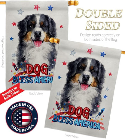 Breeze Decor Patriotic Bernese Mountain Garden House Flag-Kit Dog Puppy Spoiled Paw Canine Fur Pet Nature Farm Animal Creature Decoration Banner Small Yard Gift Double-Sided, Made in USA