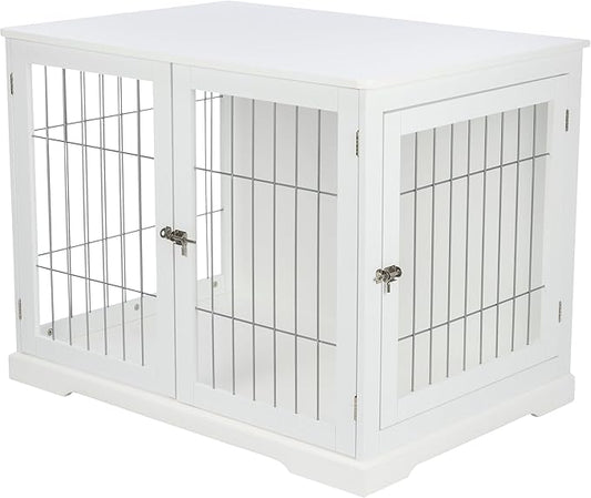TRIXIE 38.7" Indoor Dog Crate, Wooden Crate Table for Dogs Up to 66 lb, Large Dog Kennel, Perfect in Any Room, White