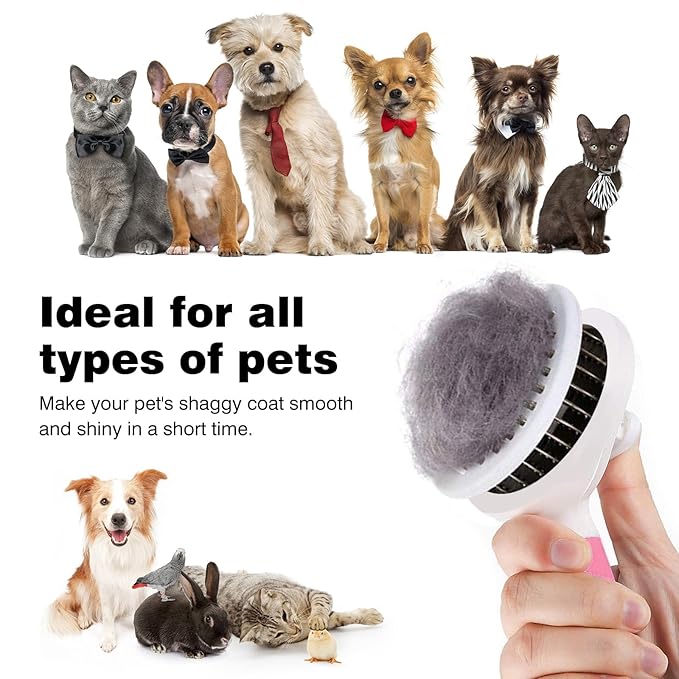 Dog Grooming Brush with Release Button Self Cleaning Slicker Brushes for Cats Dog Mats and Tangled Hair Grooming Comb Hair Brush Gently Removes Loose Undercoat Pink
