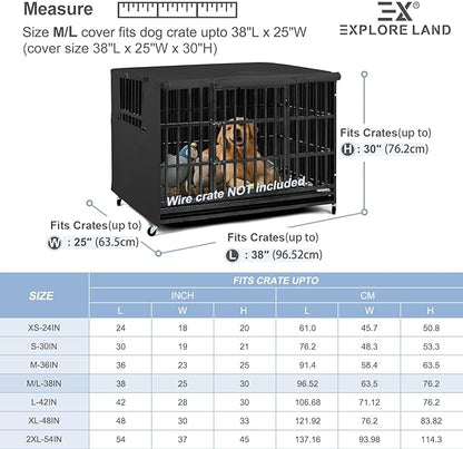Explore Land 38 inches Dog Crate Cover Heavy Duty Polyester Pet Kennel Sunshade Universal Fit for Wire Cage (Black)