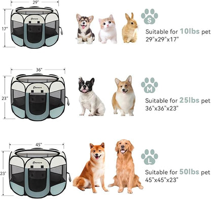 Dog Cat Playpen Indoor Outdoor for Puppy Pet Travel, Dogs Enclosure Tent Crates Cage for Recovery After Surgery, Portable Pop Up Dog Kennel with Carrying Case (Grey, Large)