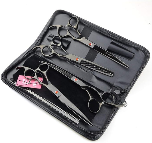 LILYS PET Professional PET DOG Grooming Coated Titanium scissors suit Cutting&Curved&Thinning shears (7.0 inches, Black)…