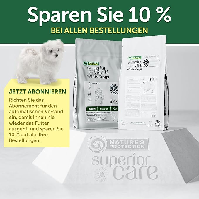 Nature's Protection Superior Care White Dogs Grain-Free Dry Dog Food for Junior Light Coated Dogs, White Fish, 3.3 lbs.