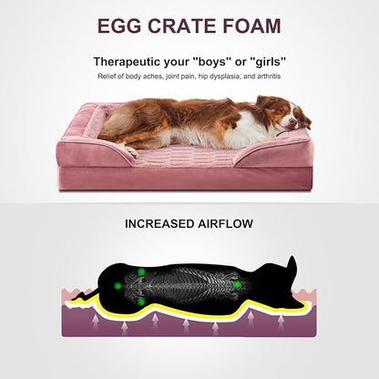 FURTIME Orthopedic Dog Beds for Large Dogs, Washable Dog Couch with Ultra Comfy Supportive Foam, Egg Foam Dog Beds Large Sized Dog with Removable Cover, Large Pet Sofa Bed Waterproof, Nonskid Bottom