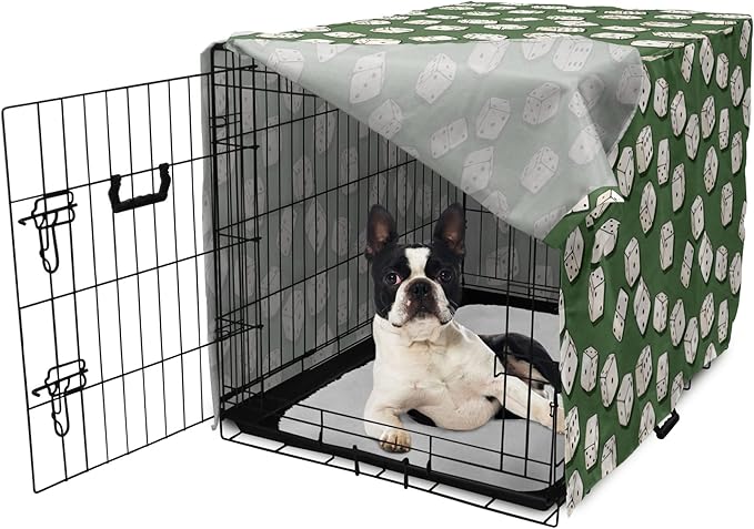 Lunarable Casino Dog Crate Cover, Cartoon Style Dices Pattern on Green Background Chance Game Lucky Jackpot, Easy to Use Pet Kennel Cover for Small Dogs Puppies Kittens, 22 Inch, Green Cream Black