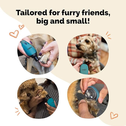 LuckyTail Pet Nail Grinder for Dogs and Cats - Super Quiet and Low Vibration Electric Dog Nail Grinder with 2 LED Lights - USB Rechargeable and Cordless - 2 Speeds - Small to Large Pets - Teal