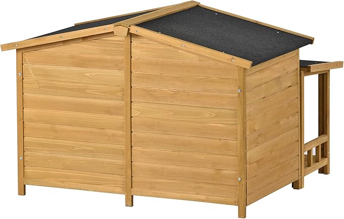YOTPO 47.2" Wooden Indoor & Outdoor Medium Dog House with Porch Door and Removable Curtain,Pet Kennel with Weatherproof Solid Wood,for Yard,Garden,Living Room,Villa,Wood