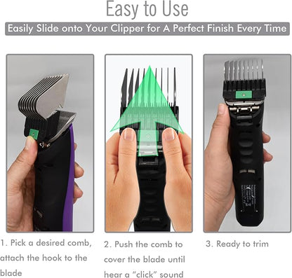 Professional A5 Style Animal Clipper Stainless Steel Color-Coded Snap-on Attachment Guard Guide Comb, 1/8"-1" Compatible with Wahl KM Series Oster A5 Andis Detachable Blade Pet Groomers (#7 - 7/8")