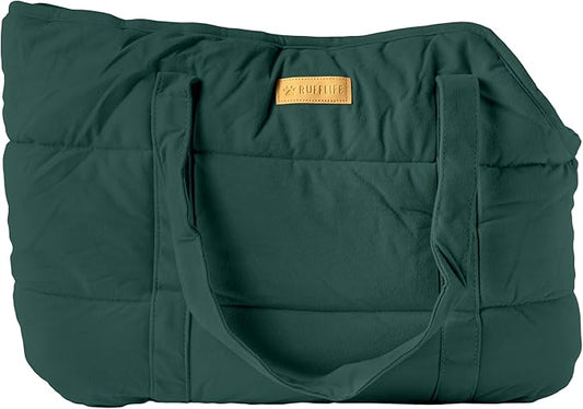 RuffLife Cozy Plush Pet Carrier Purse - Secure Harness Clip, Lightweight Tote Design for Small Dogs and Puppies (Green)