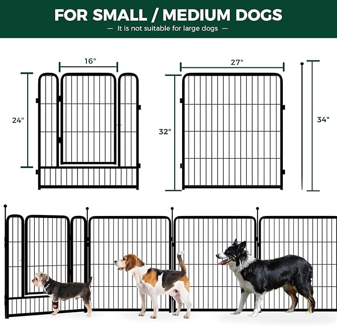 FXW Rollick Dog Playpen for Yard, RV Camping, 32 inch 48 Panels for Small and Medium Dogs│Patented