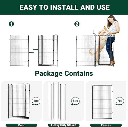 Dog Playpen,48" Height 18 Ft(L) 8 Panels Pet Play Pen, Indoor/Outdoor,Heavy Duty Metal Pet Exercise Pen, Wide Door Low Threshold,Portable Pet Playpen for Rv Camping Garden Yard, Quick Install