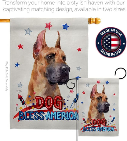 Breeze Decor Patriotic Fawn Dane Garden House Flag-Kit Dog Puppy Spoiled Paw Canine Fur Pet Nature Farm Animal Creature Decoration Banner Small Yard Gift Double-Sided, Made in USA