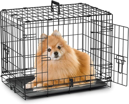 MoNiBloom 24/30/36/42/48 Dog Crates, Foldable Metal Wire Dog Cage with Double-Door, Outdoor Indoor Pet Kennels, Includes Leak-Proof Pan, Divider Panel, Black, 24"