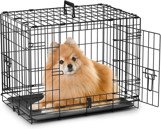 MoNiBloom 24/30/36/42/48 Dog Crates, Foldable Metal Wire Dog Cage with Double-Door, Outdoor Indoor Pet Kennels, Includes Leak-Proof Pan, Divider Panel, Black, 24"