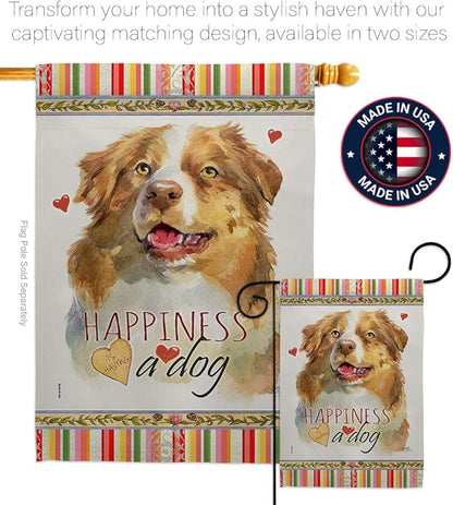 Breeze Decor Yellow Australian Shepherd Happiness Garden House Flag-Kit Dog Puppy Spoiled Paw Canine Fur Pet Nature Farm Animal Creature Banner Small Yard Gift Double-Sided, Made in USA