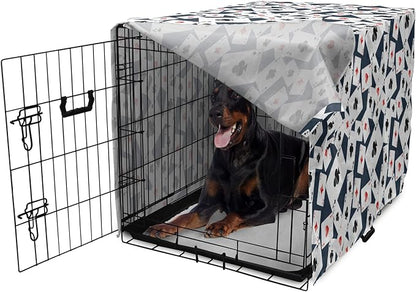 Lunarable Casino Dog Crate Cover, Realistic Style Random Scattered Playing Cards Leisure Time Hobby Games, Easy to Use Pet Kennel Cover for Medium Large Dogs, 42 Inch, Cadet Blue Black Red