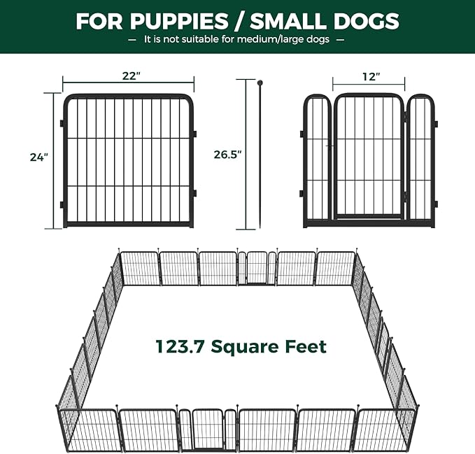FXW Rollick Dog Playpen for Yard, RV Camping, 24 inch 24 Panels for Puppy and Small Dogs│Patented