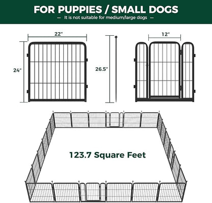 FXW Rollick Dog Playpen for Yard, RV Camping, 24 inch 24 Panels for Puppy and Small Dogs│Patented