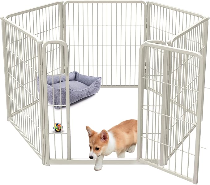 FXW Homeplus Dog Playpen for Indoor Use - Stress-Free and Safe Play, Heavy Duty 32 Inch 6 Panels Dog Pen for Puppies, Small and Medium Dogs, White│Patented