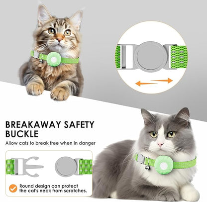 Cat Tracker, Waterproof Pet Tracker for Cats, Cat GPS Tracker Collar with Safety Elastic Buckle, Compatible with Apple Find My App (Only iOS), No Monthly Fee, Light Green