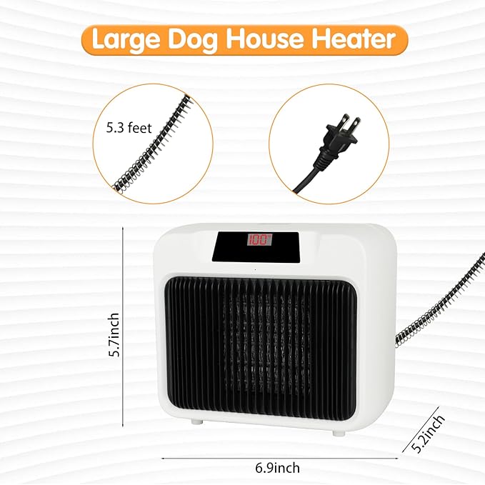 BWOGUE Large Dog House Heater with Thermostat, 300W/600W Outside Pet House Heater for Winter with Anti-Bite Cord, Wall-Mounted Outside Dog Heaters for Dog House Chicken Coop Heater Rabbit Hutches