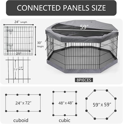 PETIME Foldable Metal Dog Exercise Pen/Pet Puppy Playpen Kennels Yard Fence Indoor/Outdoor 8 Panel 24" W with Top Cover and Bottom Pad (Playpen+Bottom+Top Cover, 8 Panels 30" H)