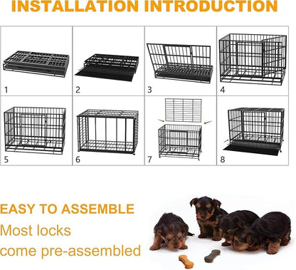 48 Inch Heavy Duty Dog Crate with Secure Locking System, Escape-Proof Dog Cage Kennel for Medium to Large Dogs, Indestructible Chew-Resistant Design, Dual Doors & Easy-Clean Removable Tray