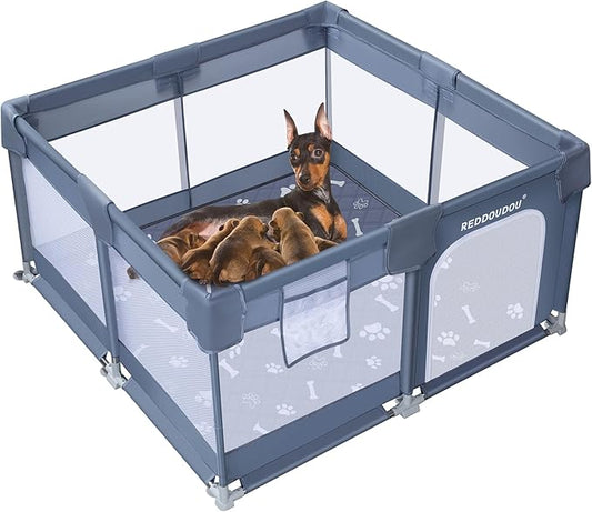 50×50×27 Inch Pet Whelping Box, Doggy Play Pen for Pets, Dogs, Puppies, Kitten, Dog Playpens Indoor with Machine Washable Urine Pad - Small Puppy Playpen, Rabbit Pen Indoor