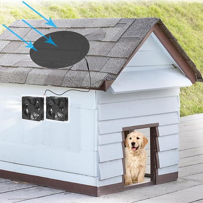 Marhynchus Big Dog House Dog House Solar Ventilation Fan, Dog Houses For Large Dogs Strong and Stable, Easy to Install, Monocrystalline Silicon Pet Cat Dog House Solar Fan