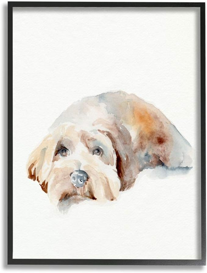 Stupell Industries Scruffy Dog Laying Down House Pet Painting Jennifer Paxton Parker Black Framed Wall Art, 11 x 14