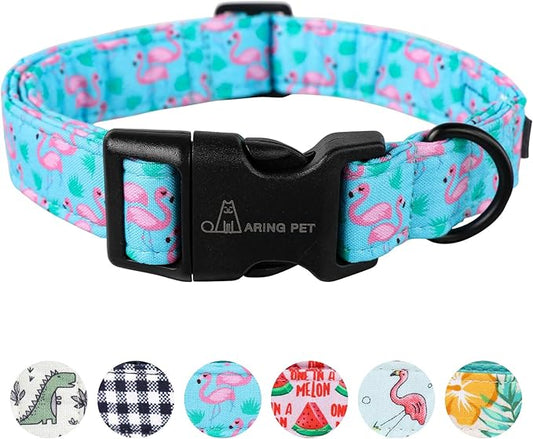 ARING PET Flamingo Dog Collar-Cute Cotton Small Dog Collars, Adjustable Lightweight Summer Pet Collars for Small Medium Large Boy and Girl Dogs, X-Small