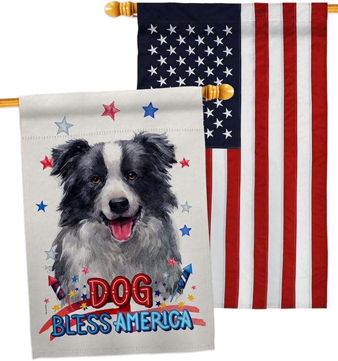Breeze Decor Patriotic Border Collie House Flag Pack Dog Puppy Spoiled Paw Canine Fur Pet Nature Farm Animal Creature Embroidery Banner Small Garden Yard Gift Double-Sided, Made in USA
