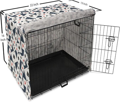Lunarable Casino Dog Crate Cover, Realistic Style Random Scattered Playing Cards Leisure Time Hobby Games, Easy to Use Pet Kennel Cover for Small Dogs Puppies Kittens, 22 Inch, Cadet Blue Black Red