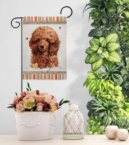 Breeze Decor Miniature Poodle Happiness Garden House Flag-Kit Dog Puppy Spoiled Paw Canine Fur Pet Nature Farm Animal Creature Decoration Banner Small Yard Gift Double-Sided, Made in USA
