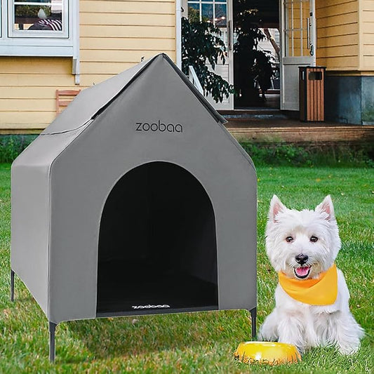 29" 2-in-1 Dog House for Medium Dogs, Elevted Dog House Outdoor/Indoor, Puppy Shelter Outside,Water Resistant 600D PVC and Durable 2x1 Textilene Raised Dog Bed