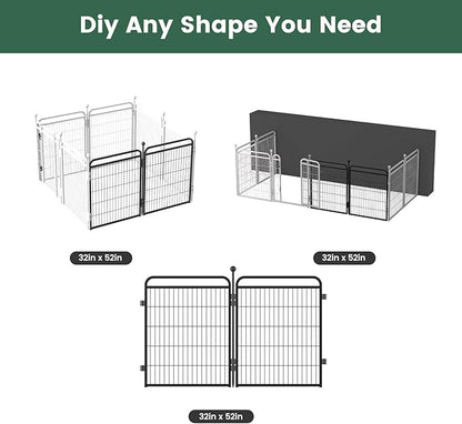 Gardner Pet Dog Playpens, 32" H 2 Add-on Panels for Small/Medium/Large Dogs, Foldable Pet Play Yard Gate Extensions, Pet Playpen, Anti-Rust, Quick Install, Black