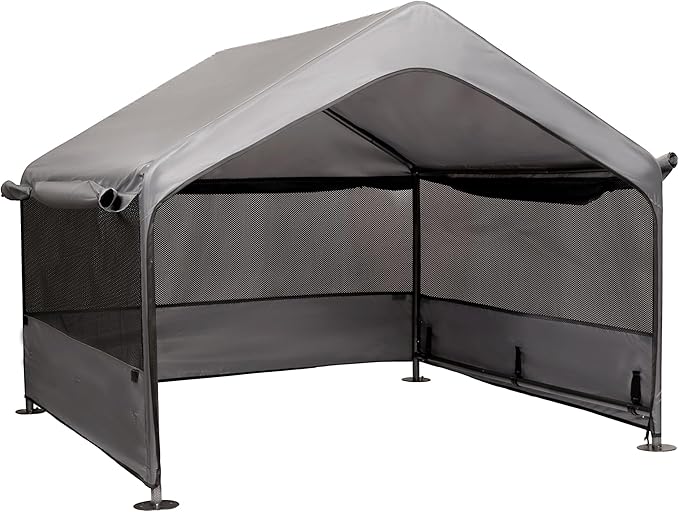 Extra Large Dog House Outside, Dog Tent Outdoor, Big Dog Shade Shelter Doghouse Canopy With Three-Sided Breathable Mesh Windows, Gray Sun Rain Cover For Pet Cat Goat Livestock 4'x 4'x 3.3'