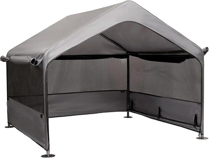 Extra Large Dog House Outside, Dog Tent Outdoor, Big Dog Shade Shelter Doghouse Canopy With Three-Sided Breathable Mesh Windows, Gray Sun Rain Cover For Pet Cat Goat Livestock 4'x 4'x 3.3'