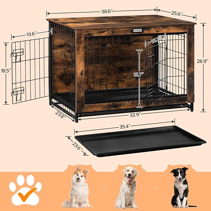 HOOBRO Dog Crate Furniture, 38.6" Large Dog Kennel Indoor