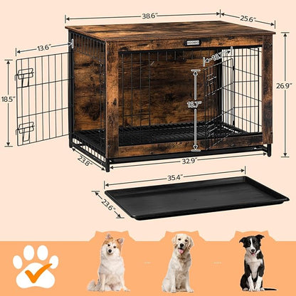 HOOBRO Dog Crate Furniture, 38.6" Large Dog Kennel Indoor