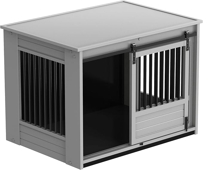 New Age Pet ECOFLEX Barn Door Dog Crate End Table - Grey, Large - Durable Wood Plastic Composite with Stainless Steel Latch, Easy Assembly, 10 Year Warranty
