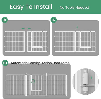 Simple Deluxe Dog Playpen, 24" Height 16 Panels Fence with Anti-Rust Coating, Metal Heavy Portable Foldable Dog Pen for Small/Medium Dogs RV Camping, White