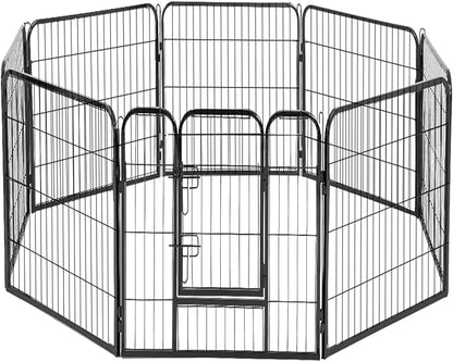 BestPet 32"x32" Heavy Duty 8 Panel Folding Metal Pet Playpen Dog Exercise Fence with Door